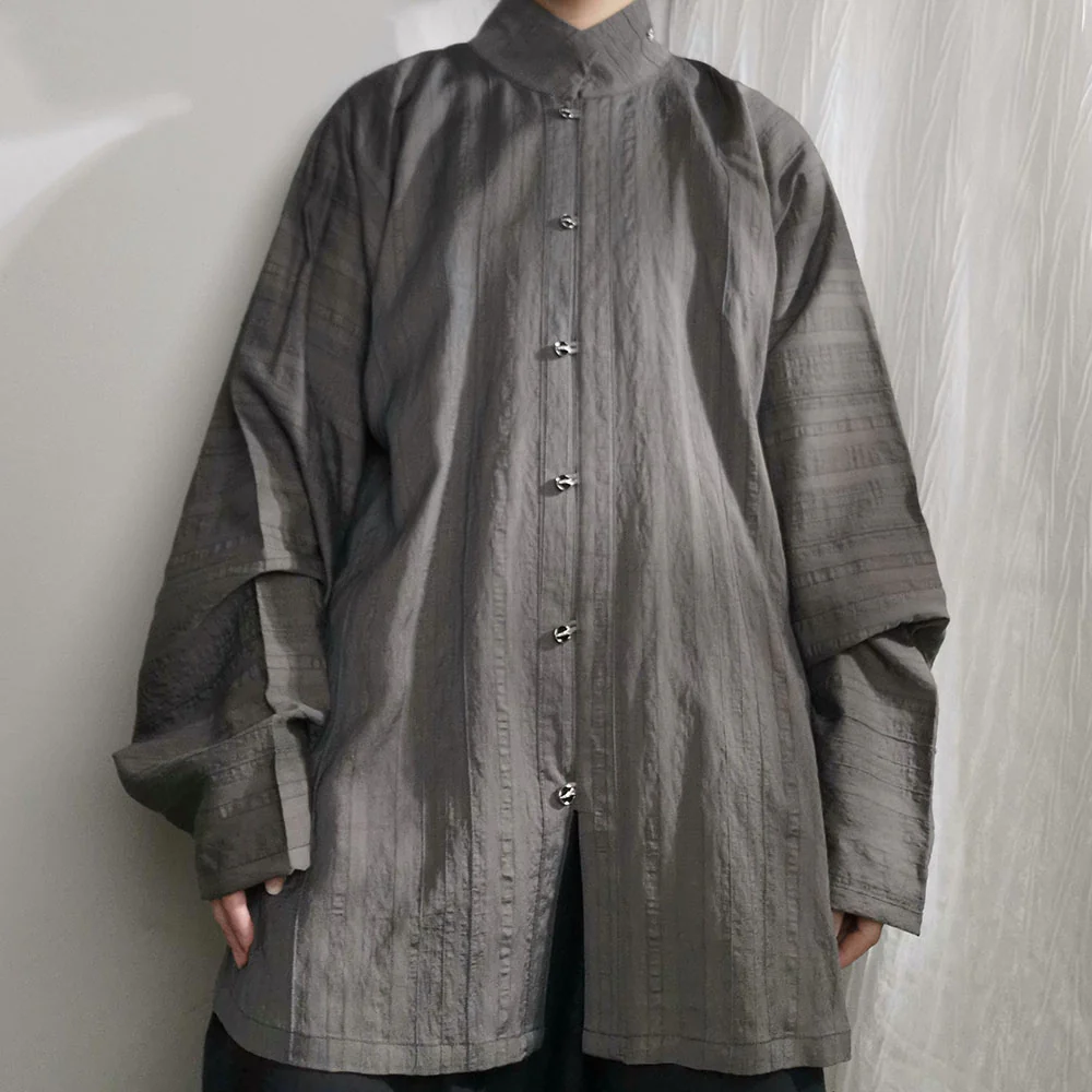 Old Wine 古酒 Modernized Ming Dynasty Men's Liling Duijin Shan Daily Standing Collar Top - Image 3