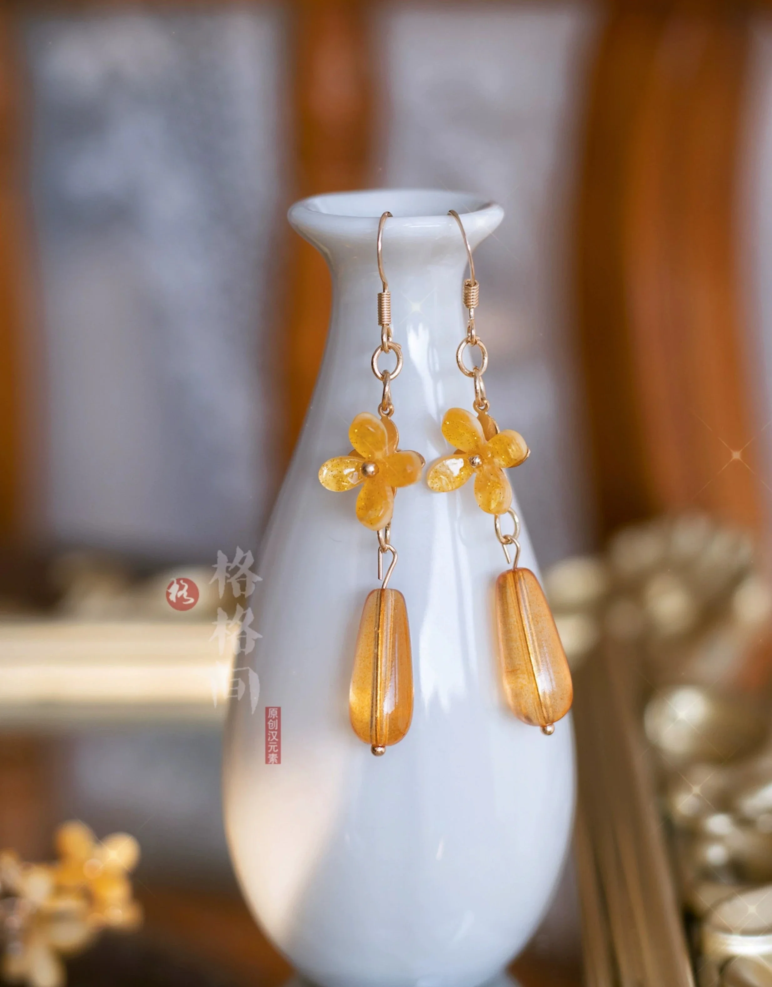 Osmanthus Branch 折桂枝 Handmade Hair Clips & Beaded Earrings - Image 6