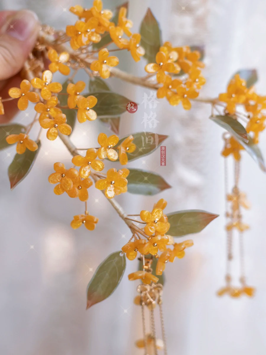 Osmanthus Branch 折桂枝 Handmade Hair Clips & Beaded Earrings - Image 7