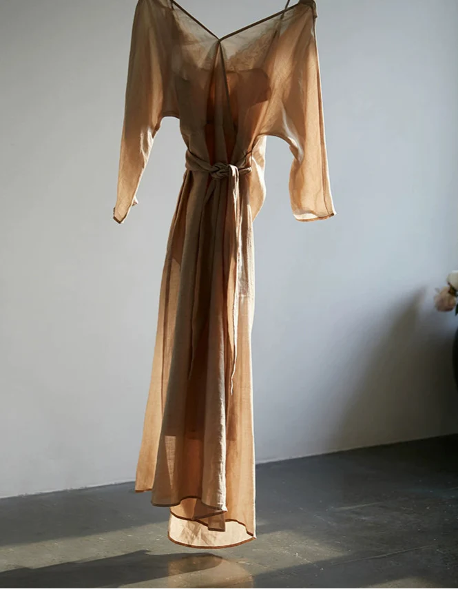 Peach Blossom with a Human Face 人面桃花 New Chinese Style Pure Ramie Wrap Dress - Image 20