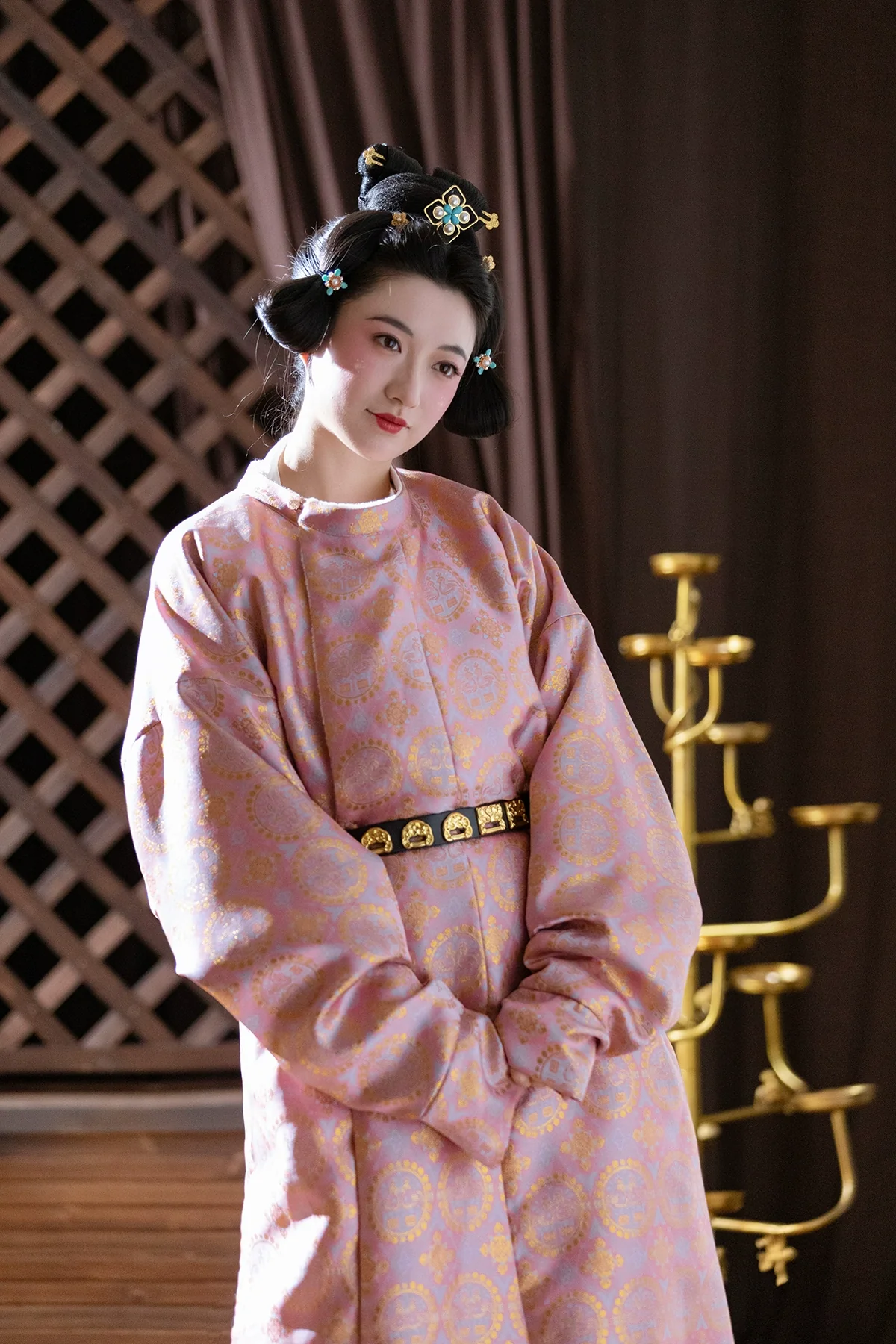 Pearl Birds 团窠联珠对鸟纹 Brocade Unisex Yuanlingpao Round Collar Robe - Image 7