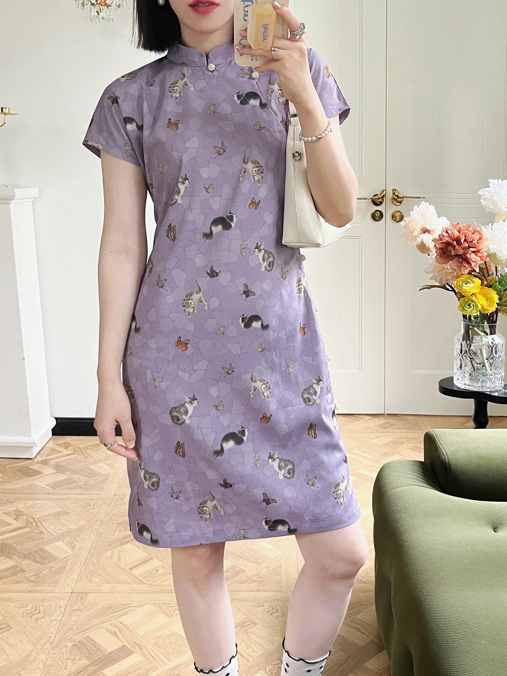 Limao Xidie 狸猫戏蝶 Kitty & Butterfly Modernized Qipao - Image 10