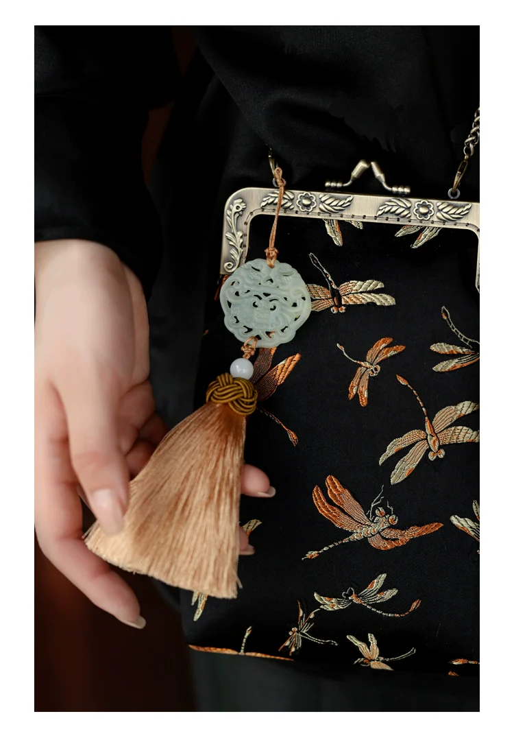 Qing Ting 蜻蜓 Dragonfly Jade Brocade Phone Purse - Image 6