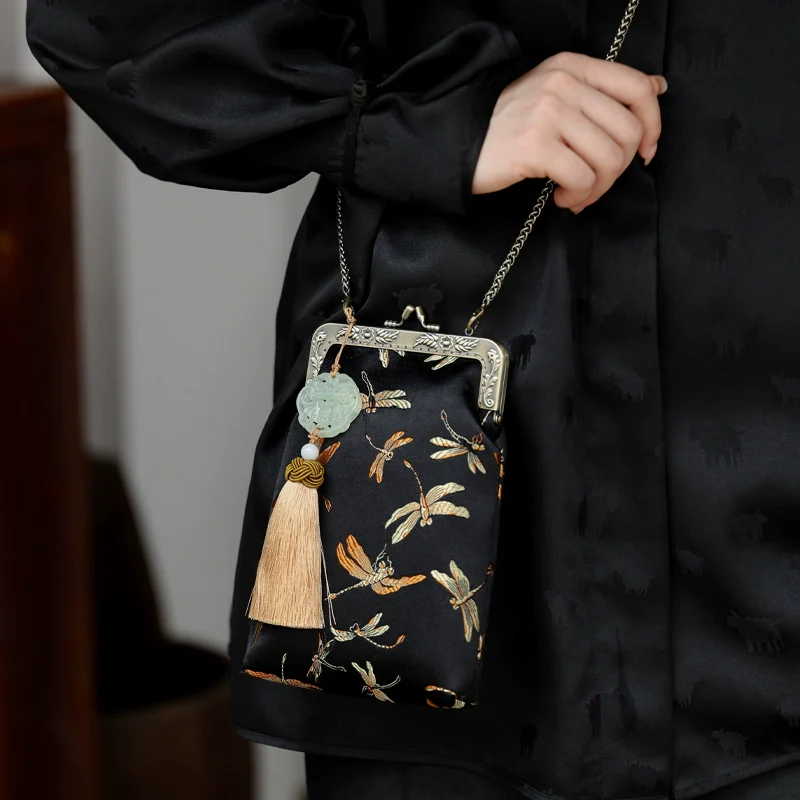 Qing Ting 蜻蜓 Dragonfly Jade Brocade Phone Purse - Image 7