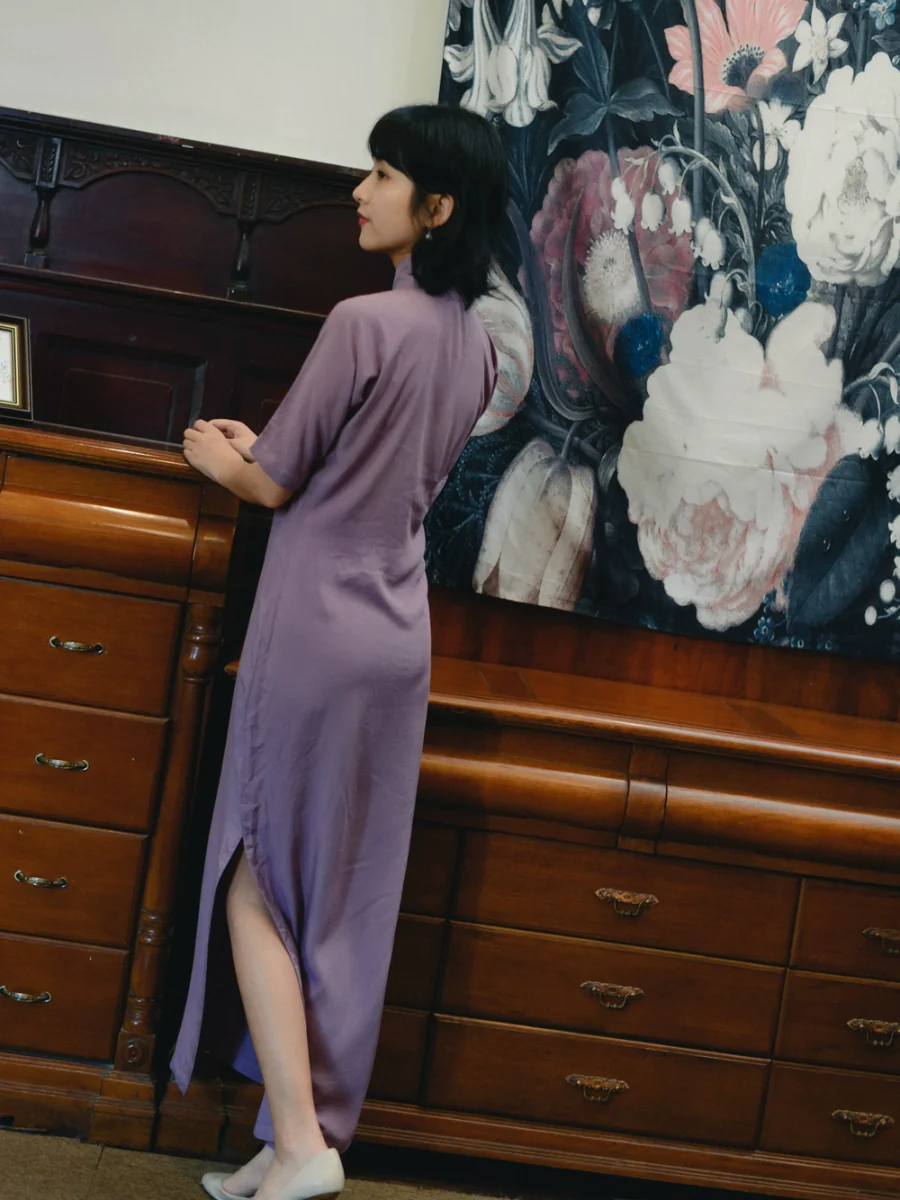 Qing Yan 轻烟 1930s Dusty Rose Half Sleeve Daily Qipao - Image 3