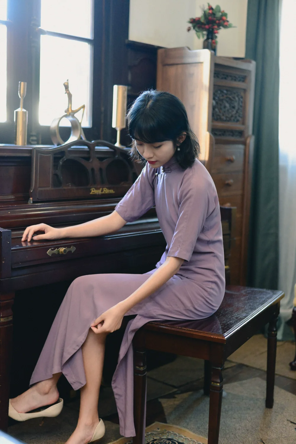 Qing Yan 轻烟 1930s Dusty Rose Half Sleeve Daily Qipao - Image 5