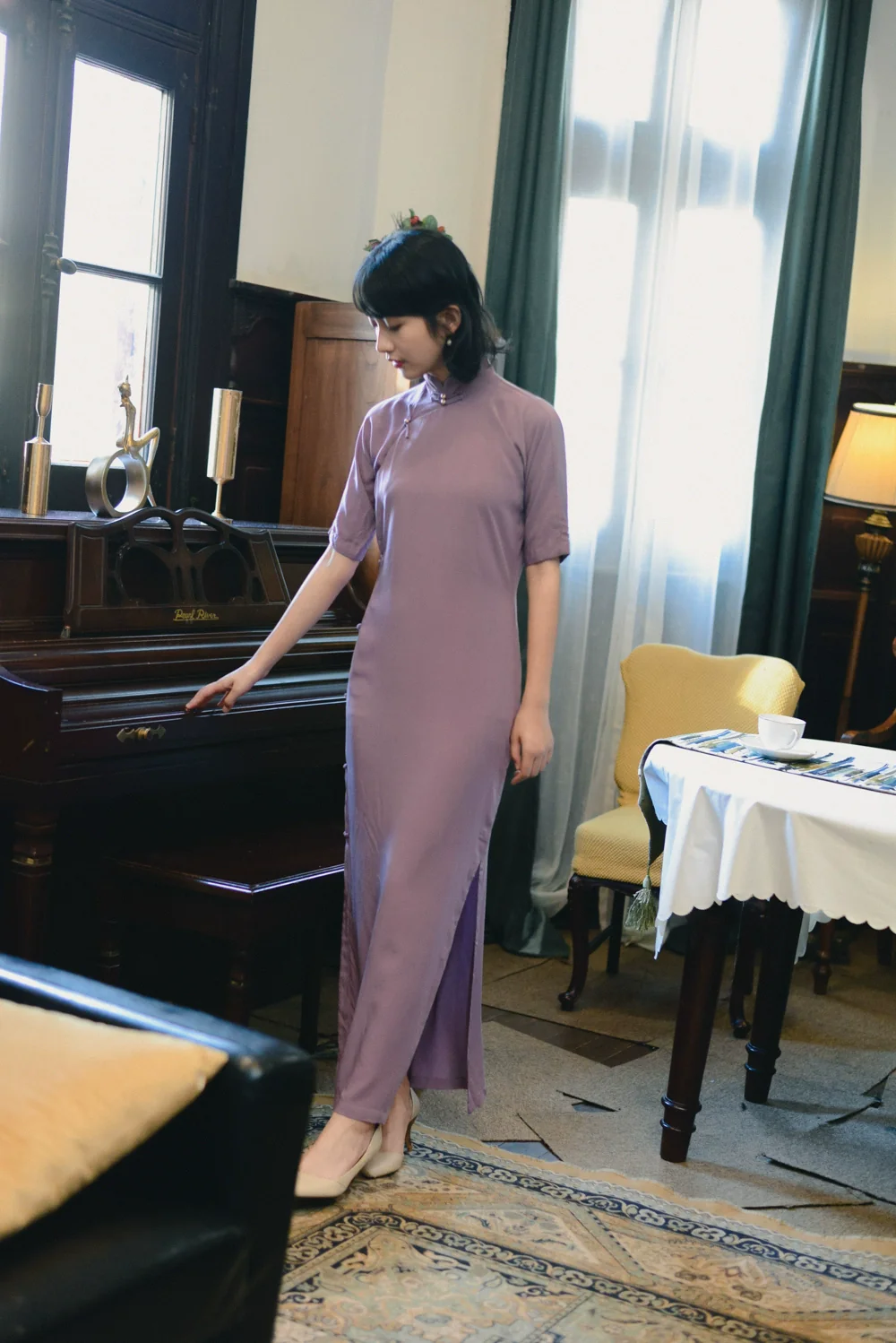 Qing Yan 轻烟 1930s Dusty Rose Half Sleeve Daily Qipao - Image 6