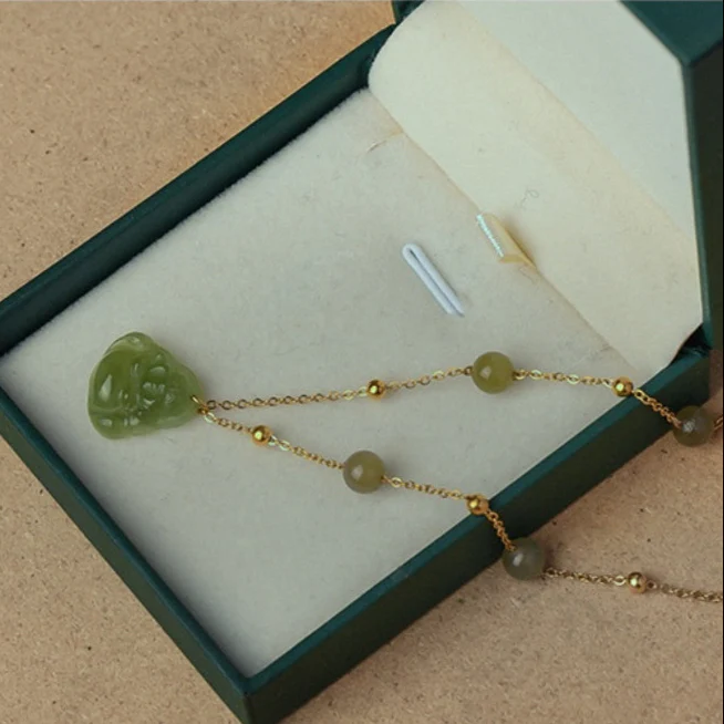 Qingshui Hetian 晴水和田 Clear Water Jade Buddha Gold Plated Pendant Necklace - Image 5
