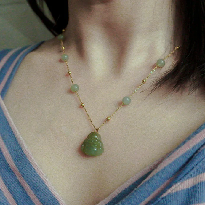 Qingshui Hetian 晴水和田 Clear Water Jade Buddha Gold Plated Pendant Necklace - Image 8