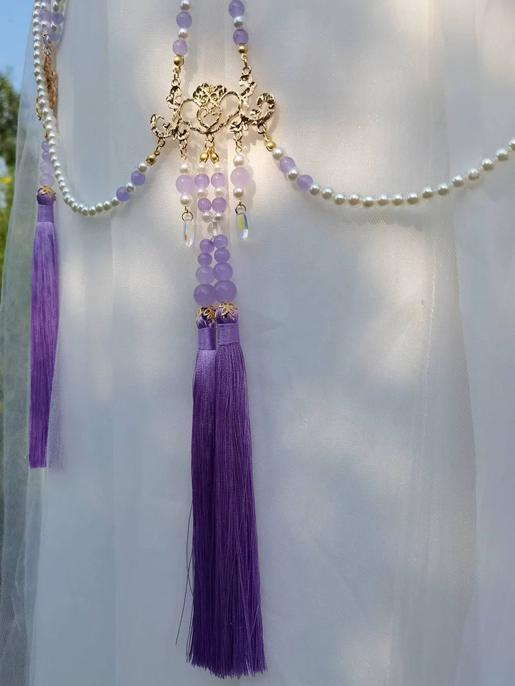 Qinzi 亲子 Sweetheart Pearl & Crystal Tassel Belt Hanfu Accessory - Image 6