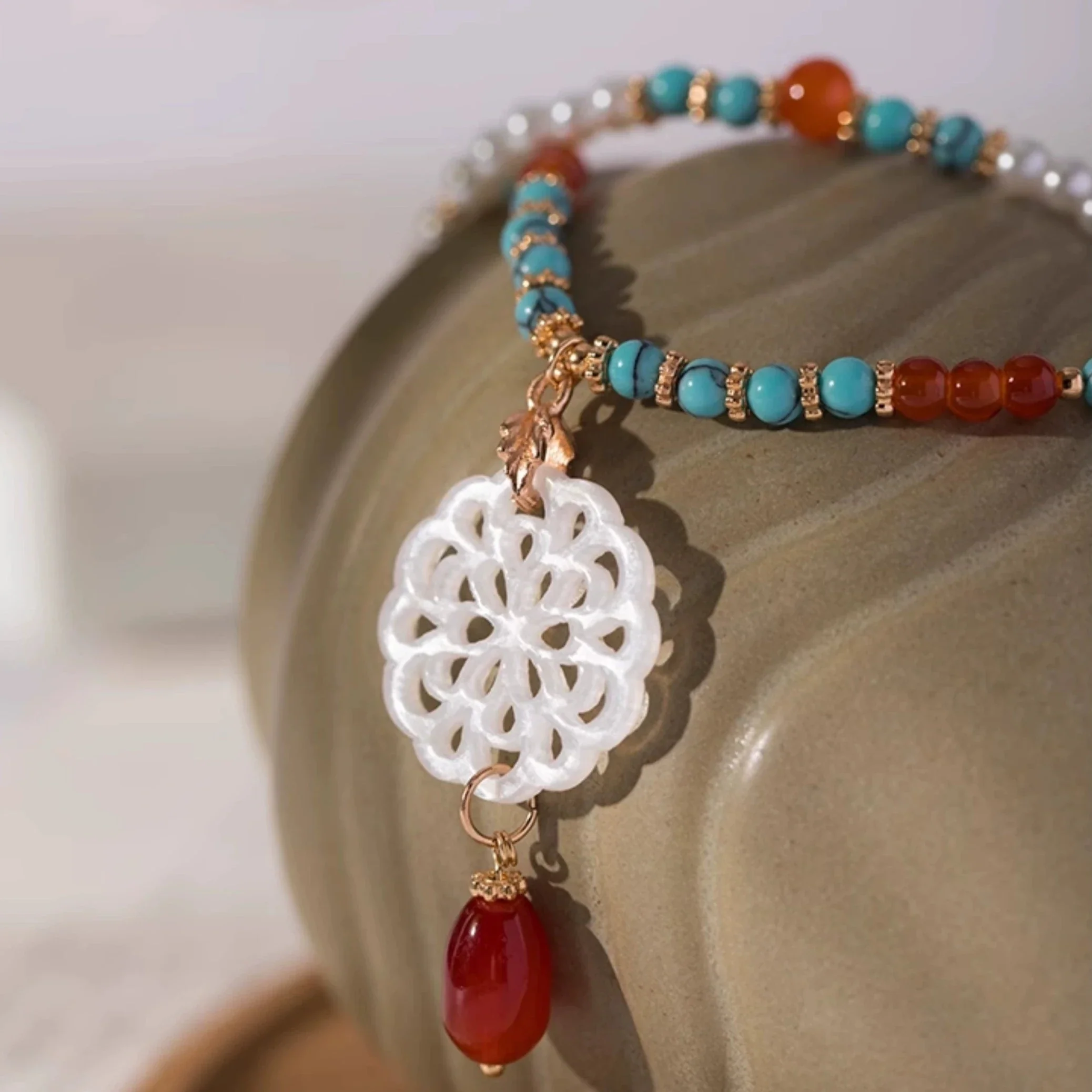 Qiong Zhi 琼枝 Double Layered Beaded Lotus Necklace - Image 2