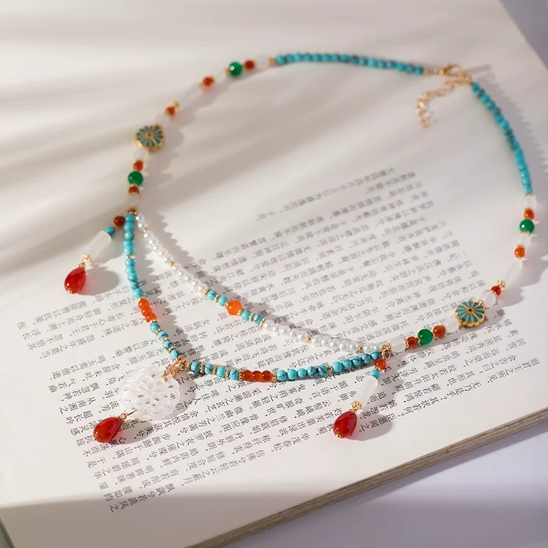Qiong Zhi 琼枝 Double Layered Beaded Lotus Necklace - Image 5