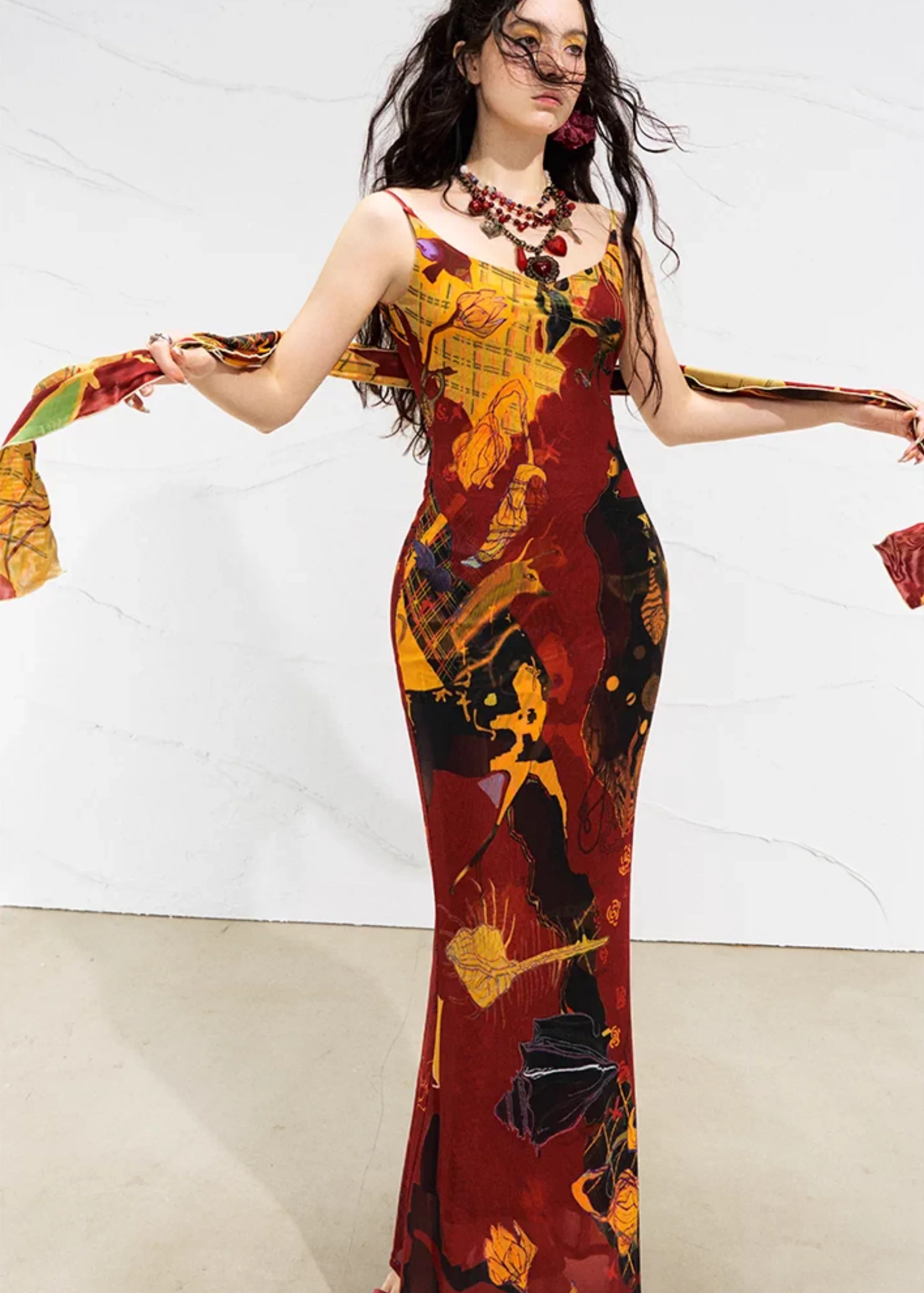 Real Illusions 真实幻境 New Chinese Style Abstract Color Block Hand Drawn Dress - Image 14
