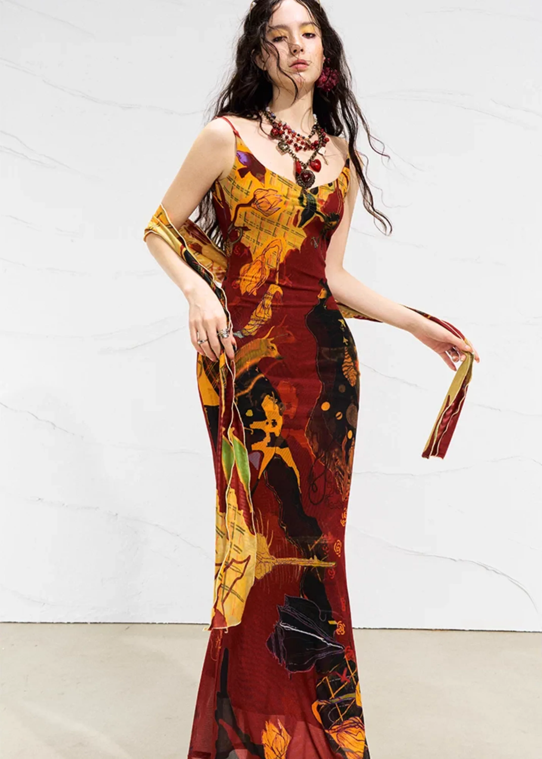 Real Illusions 真实幻境 New Chinese Style Abstract Color Block Hand Drawn Dress - Image 3