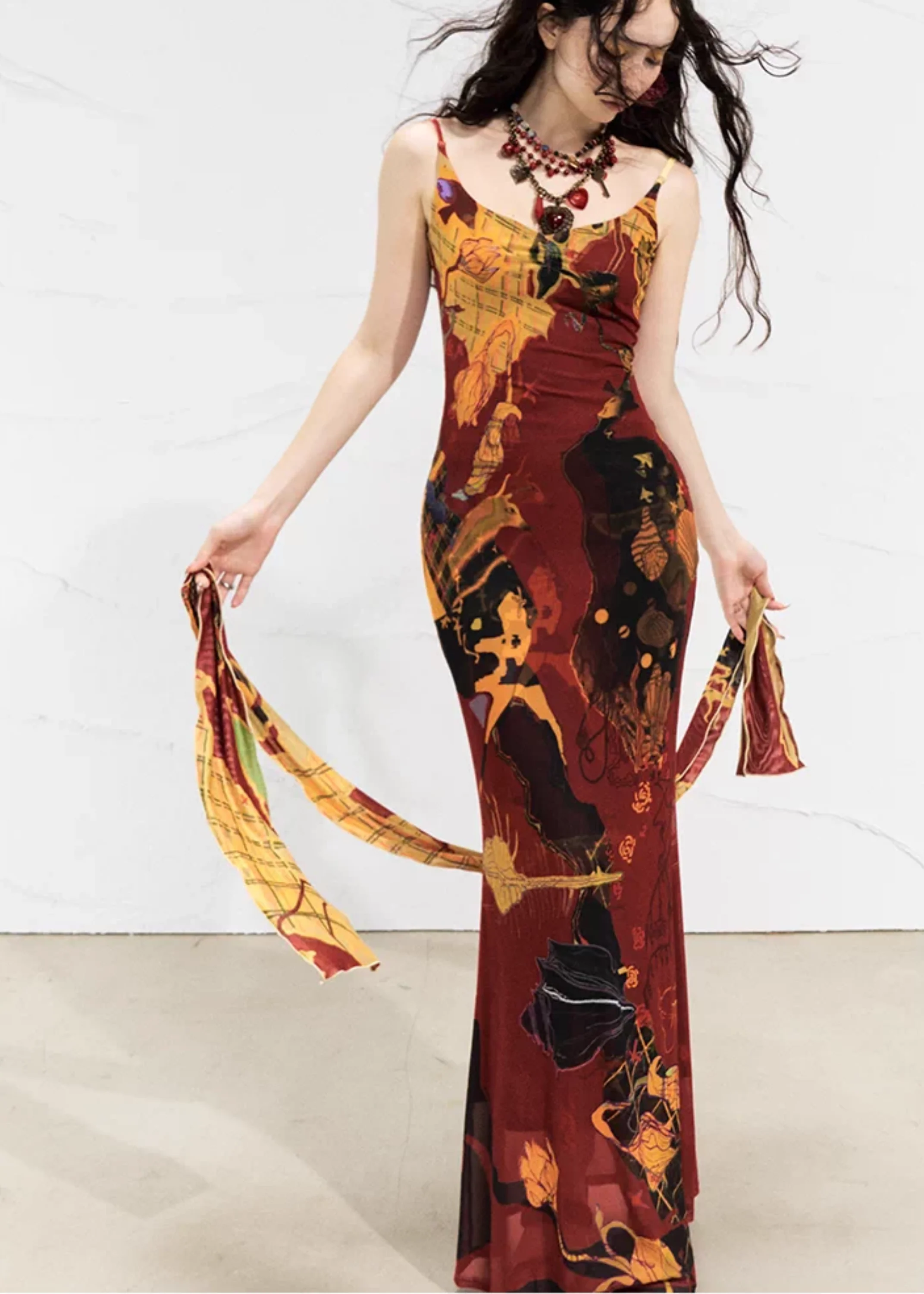 Real Illusions 真实幻境 New Chinese Style Abstract Color Block Hand Drawn Dress - Image 8