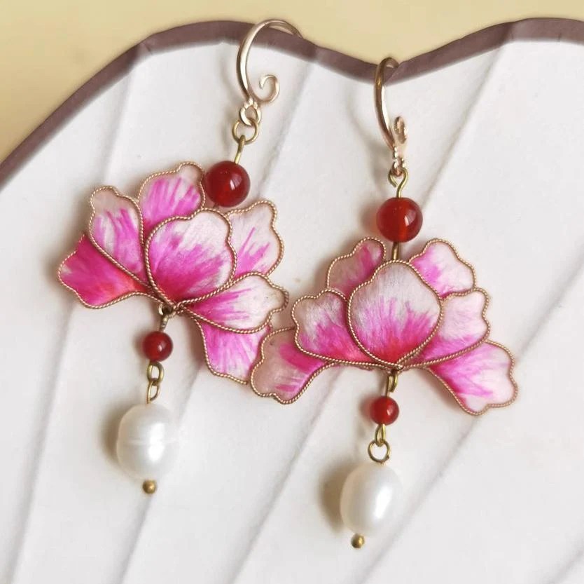 Rong Hua 绒花 Velvet Flower Earrings - Image 2
