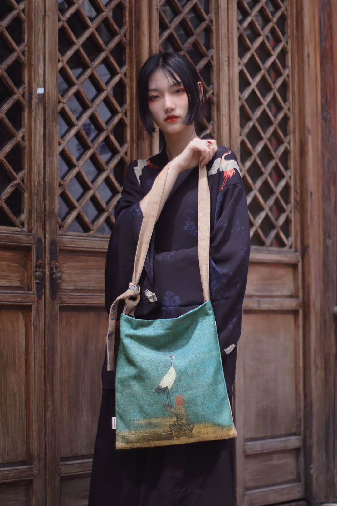 Rui Hé 瑞鹤图 Auspicious Cranes Painting Tote Bag - Image 3