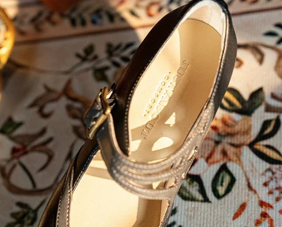 San Hé 三河 Three Rivers 1930s Triple Strap & Buckle Genuine Leather Heels - Image 12