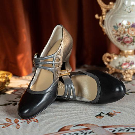 San Hé 三河 Three Rivers 1930s Triple Strap & Buckle Genuine Leather Heels - Image 15