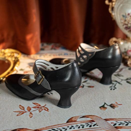 San Hé 三河 Three Rivers 1930s Triple Strap & Buckle Genuine Leather Heels - Image 16