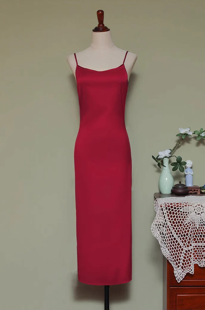 Satin Chiffon 缎面雪纺 Qipao Slip Dress Various Color Undergarments - Image 3