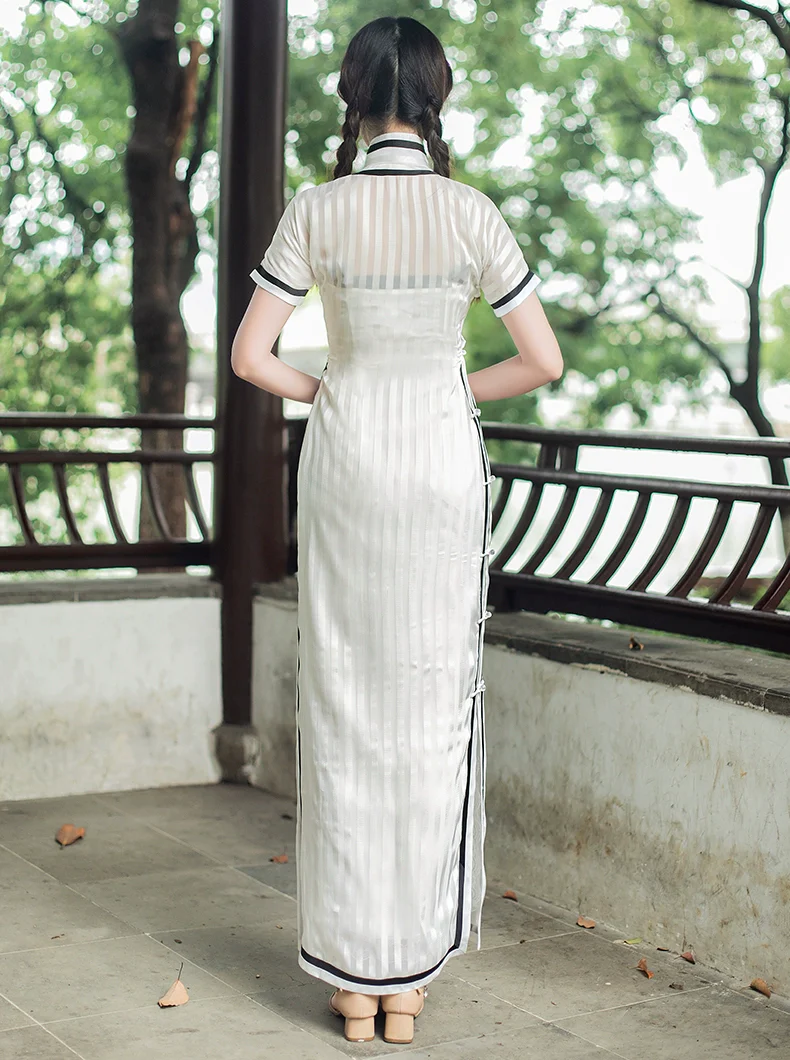 Shanghai 上海 1930s Poster Reproduction Sheer White Striped Qipao - Image 4