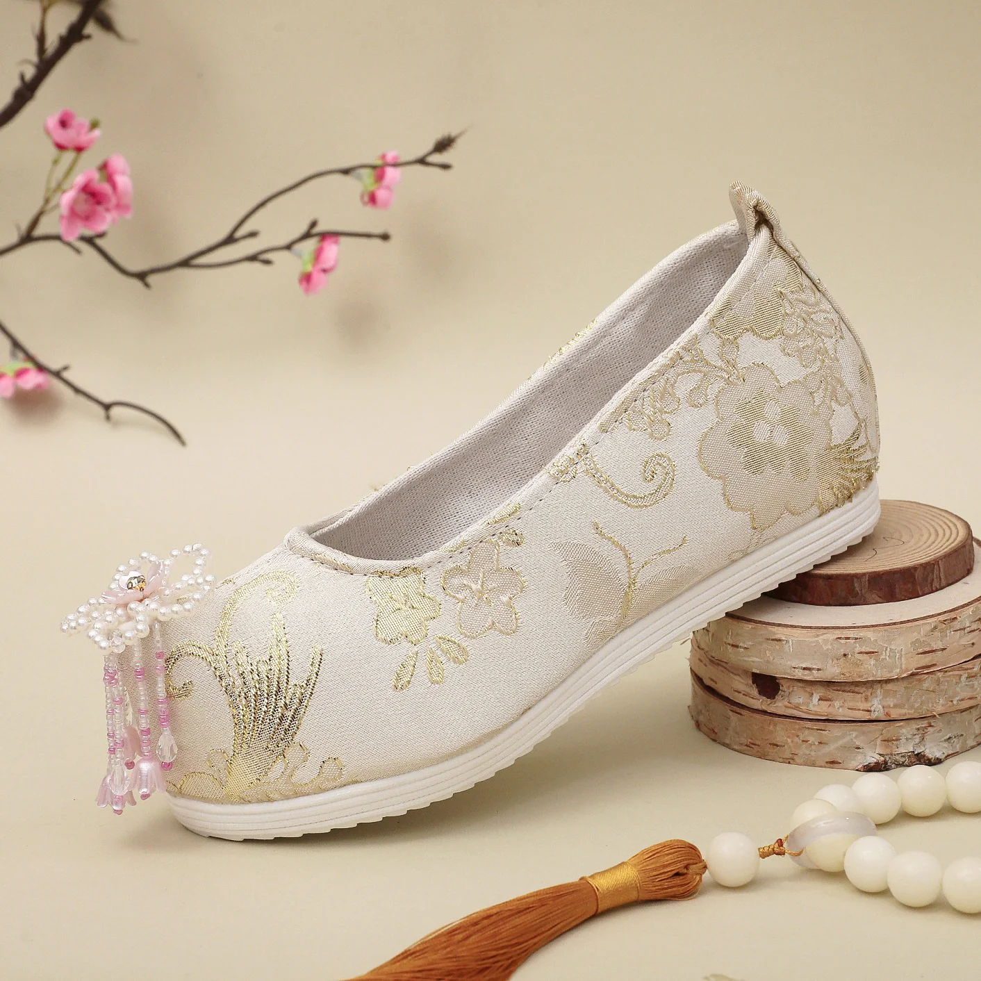Shanhui Jiao 珊瑚礁 Coral Reef Song Ming Floral Brocade Pearl Flower Qiao Tou Shoes - Image 9