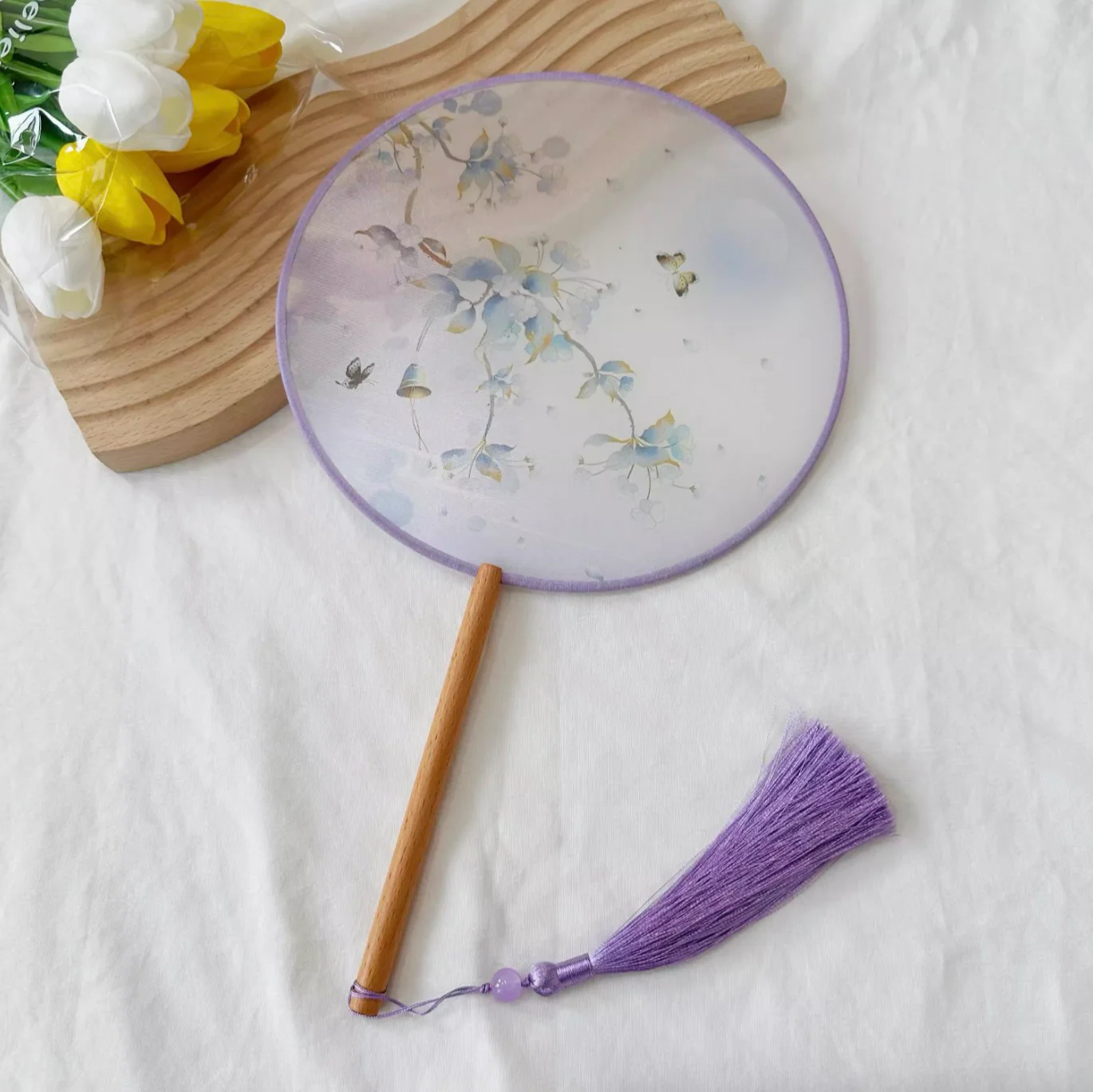 Shanzi 扇子 Translucent Silk Floral Print Tuanshan Round Fan - Image 18