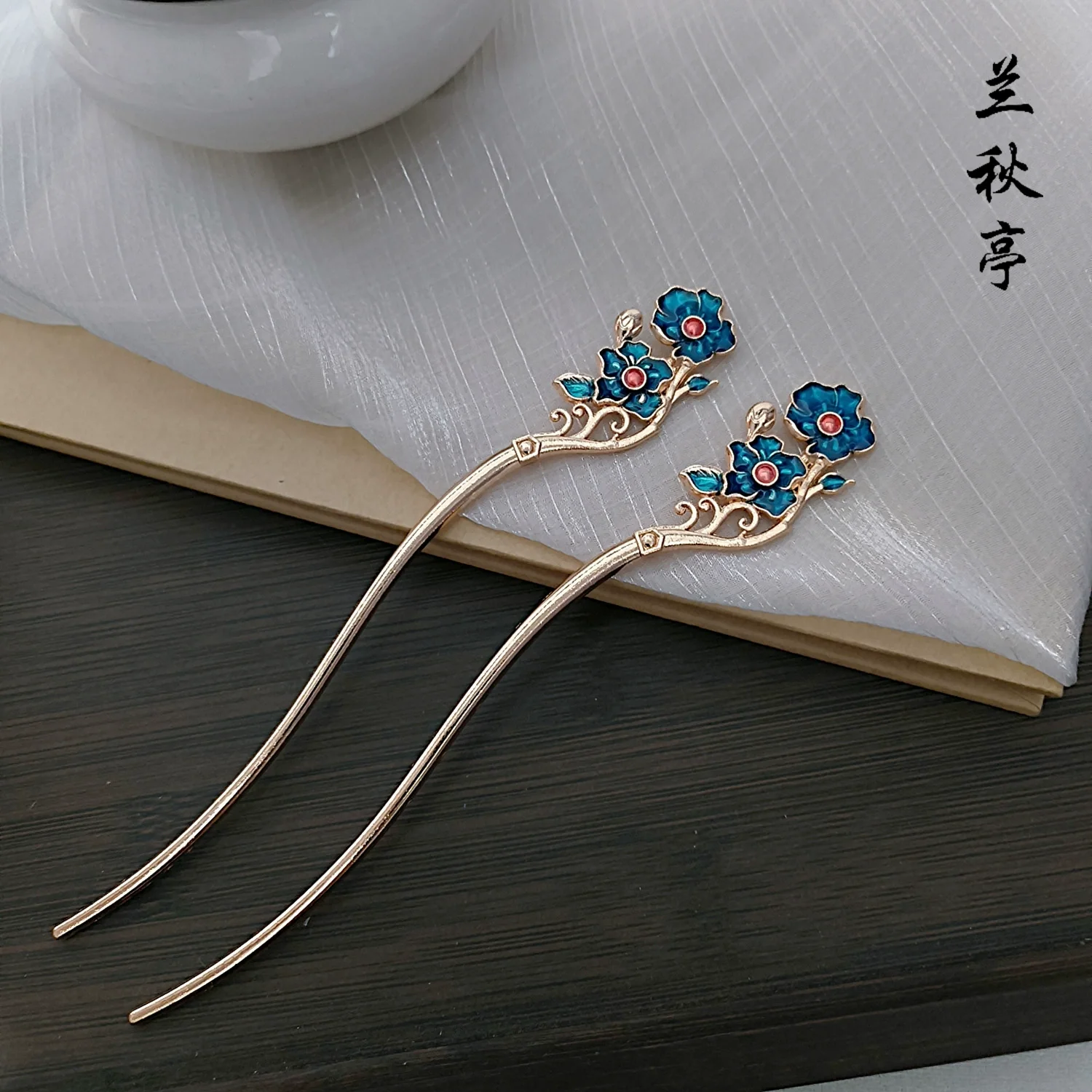 Shao Lan 烧蓝 Burnt Blue Various Ming Dynasty Turquoise Flower Hairpins - Image 11