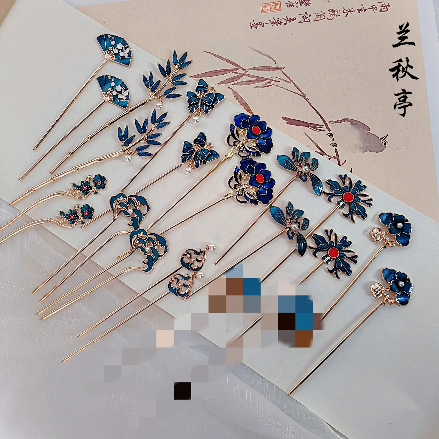 Shao Lan 烧蓝 Burnt Blue Various Ming Dynasty Turquoise Flower Hairpins - Image 15