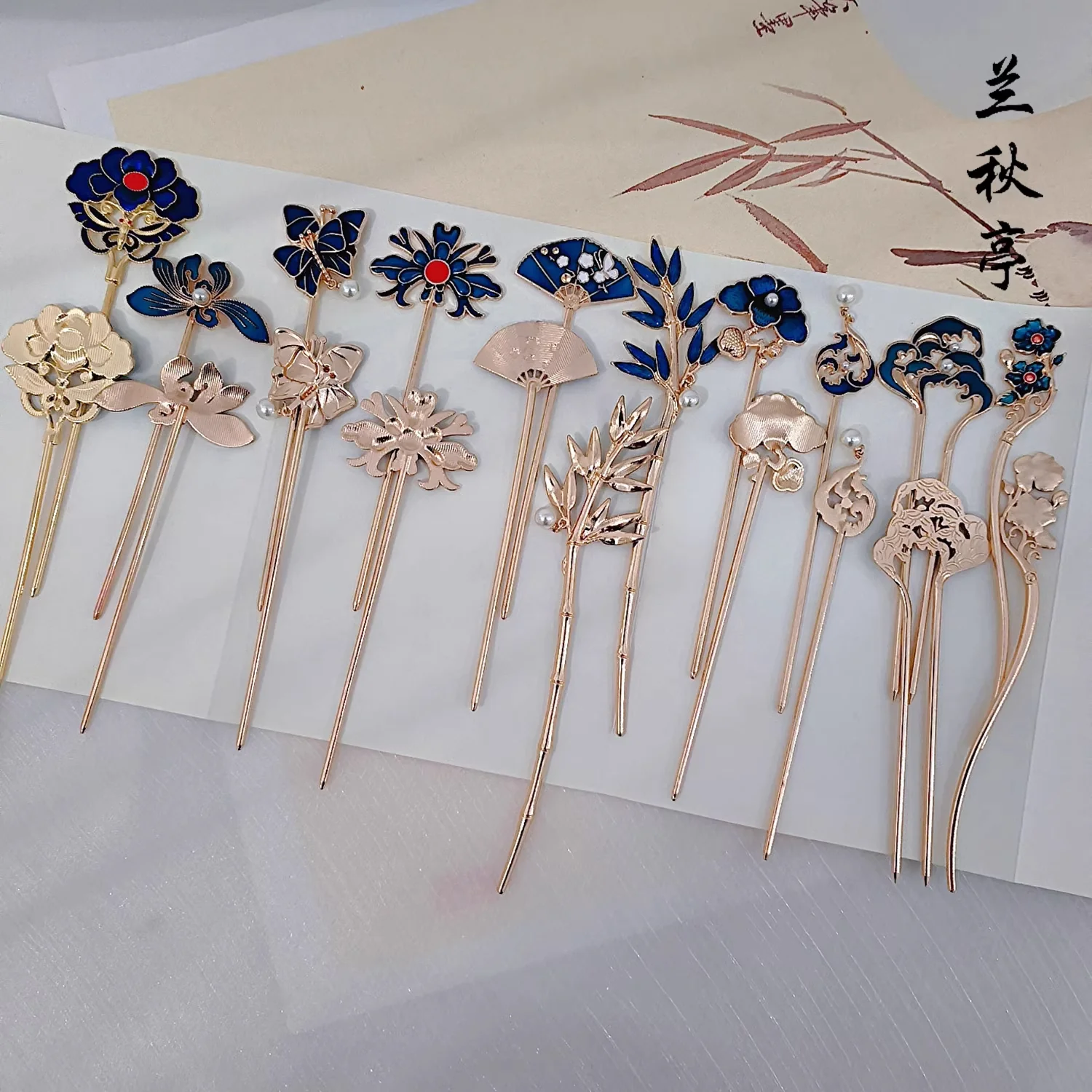 Shao Lan 烧蓝 Burnt Blue Various Ming Dynasty Turquoise Flower Hairpins - Image 3