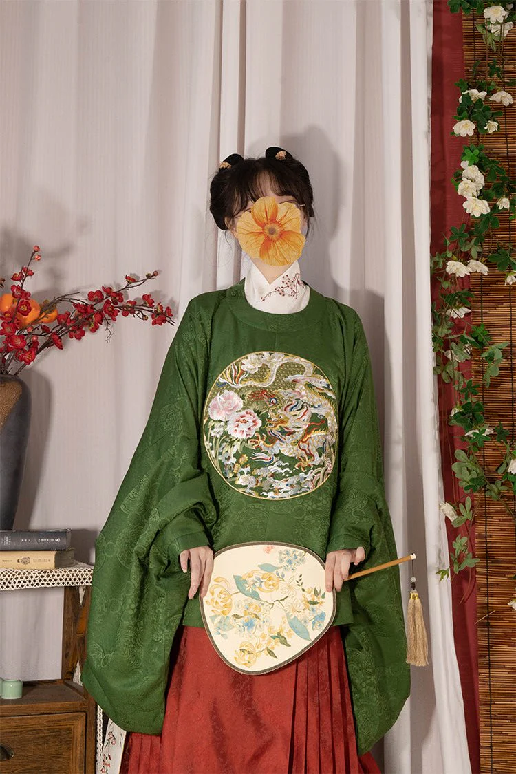 Shaoyao Yulong 芍药与龙 Peony Dragon Ming Dynasty Embroidered Yuanling Ao Short & Long Top - Image 15