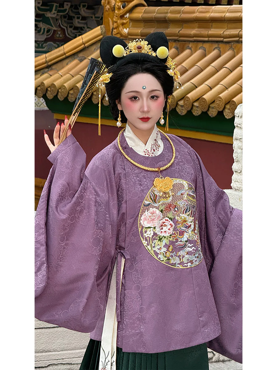 Shaoyao Yulong 芍药与龙 Peony Dragon Ming Dynasty Embroidered Yuanling Ao Short & Long Top - Image 4