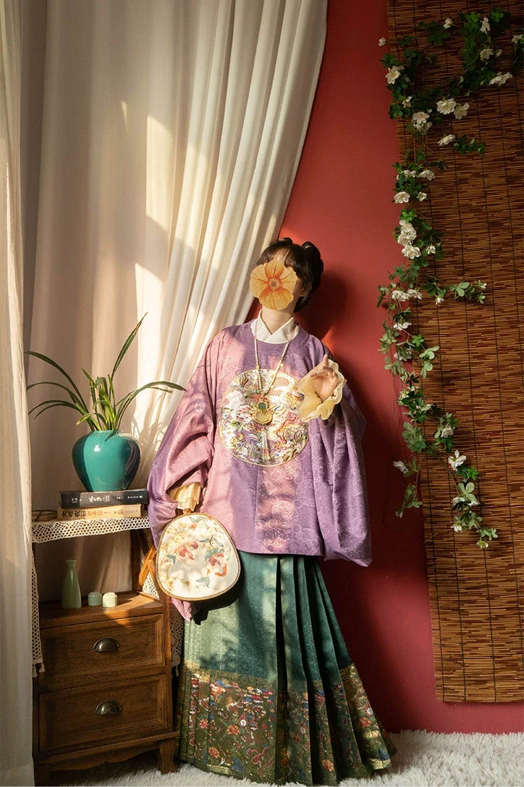 Shaoyao Yulong 芍药与龙 Peony Dragon Ming Dynasty Embroidered Yuanling Ao Short & Long Top - Image 9