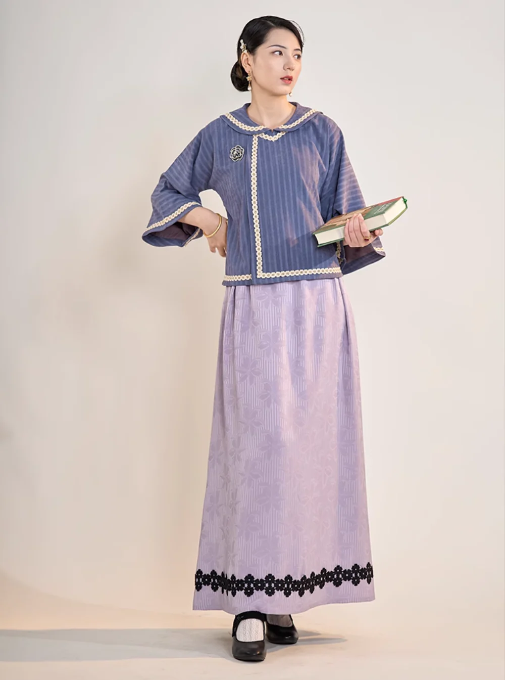 Shengxing Nügao 圣星女高 1920s Restoration School Uniform Top & Skirt Set - Image 3