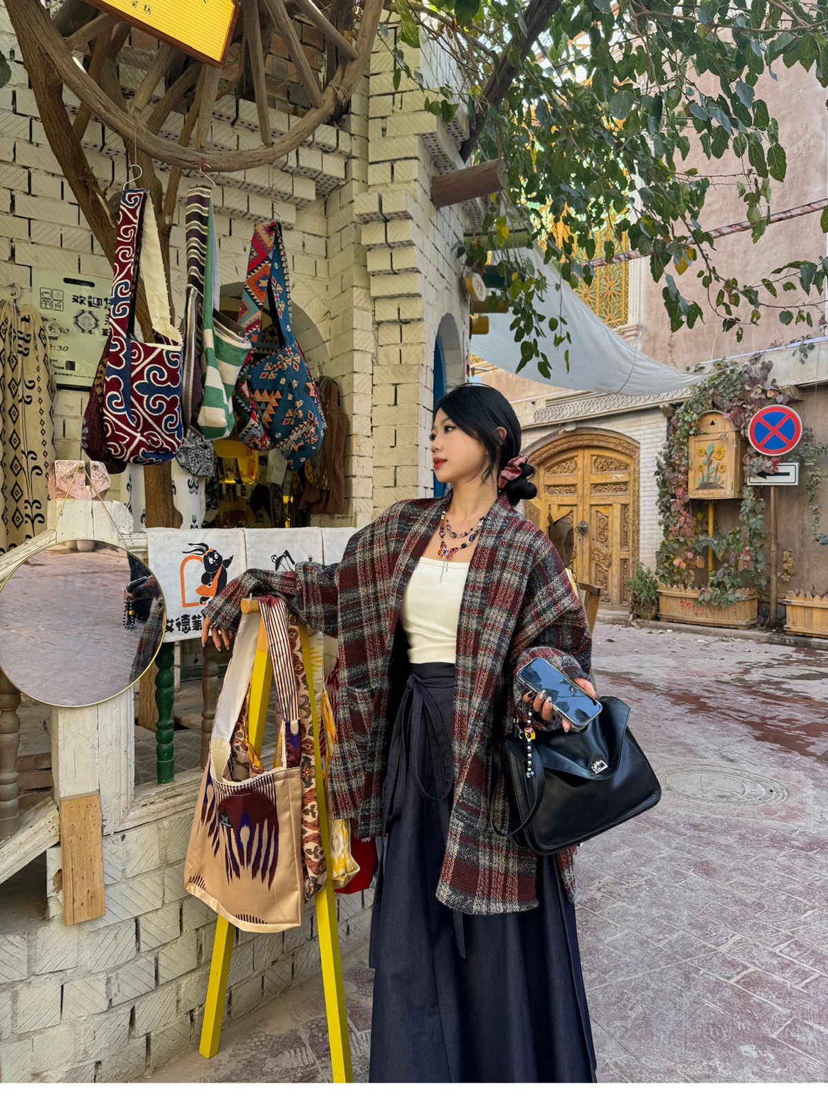 Shiguang Feishi 时光飞逝 Time Flies Modernized Tang Song Plus Size Wool Feijixiu Top & Denim Poqun Skirt Set - Image 12