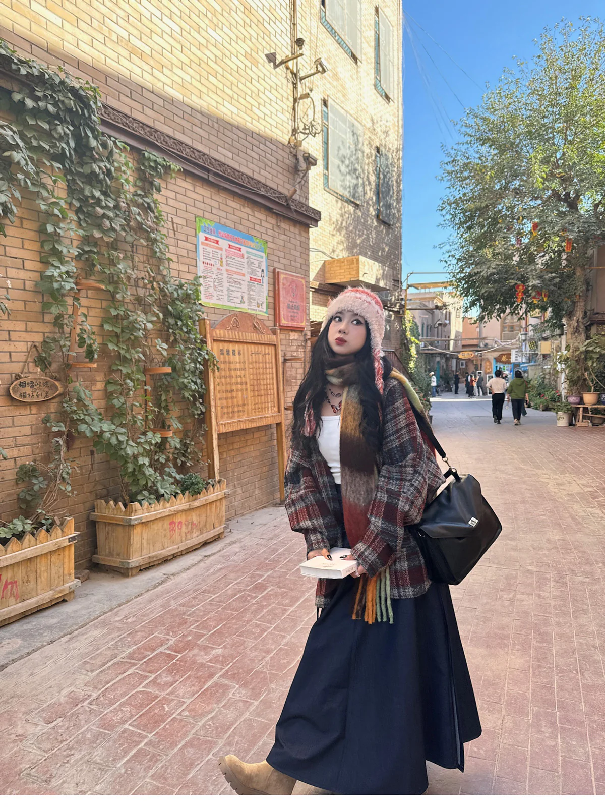Shiguang Feishi 时光飞逝 Time Flies Modernized Tang Song Plus Size Wool Feijixiu Top & Denim Poqun Skirt Set - Image 13