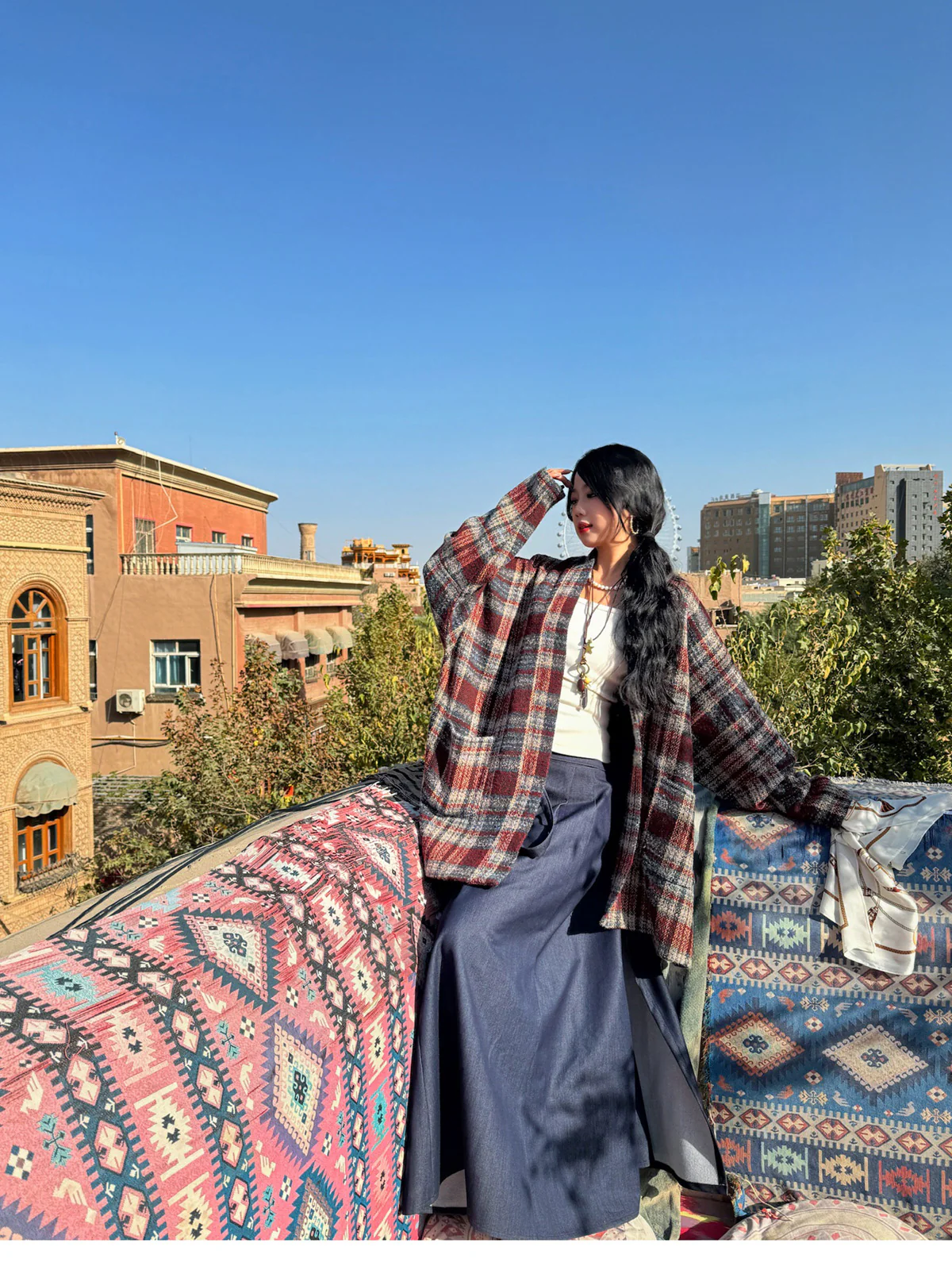 Shiguang Feishi 时光飞逝 Time Flies Modernized Tang Song Plus Size Wool Feijixiu Top & Denim Poqun Skirt Set - Image 16
