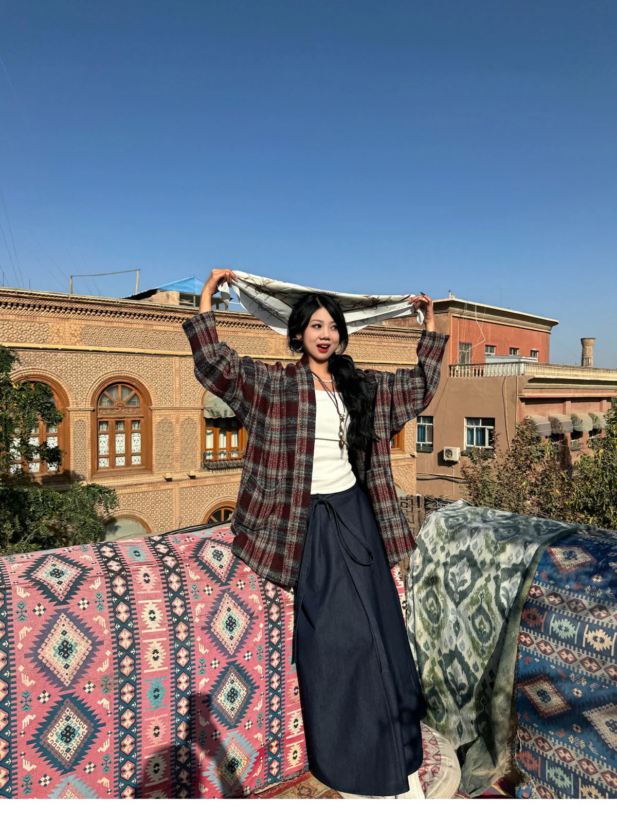 Shiguang Feishi 时光飞逝 Time Flies Modernized Tang Song Plus Size Wool Feijixiu Top & Denim Poqun Skirt Set - Image 17