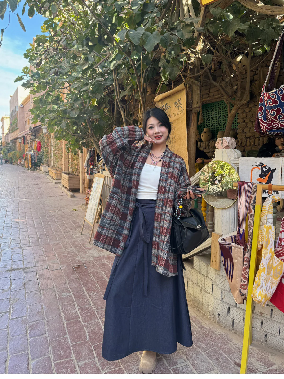 Shiguang Feishi 时光飞逝 Time Flies Modernized Tang Song Plus Size Wool Feijixiu Top & Denim Poqun Skirt Set - Image 18