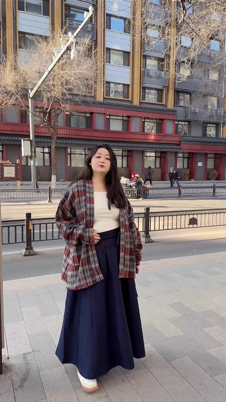 Shiguang Feishi 时光飞逝 Time Flies Modernized Tang Song Plus Size Wool Feijixiu Top & Denim Poqun Skirt Set - Image 23