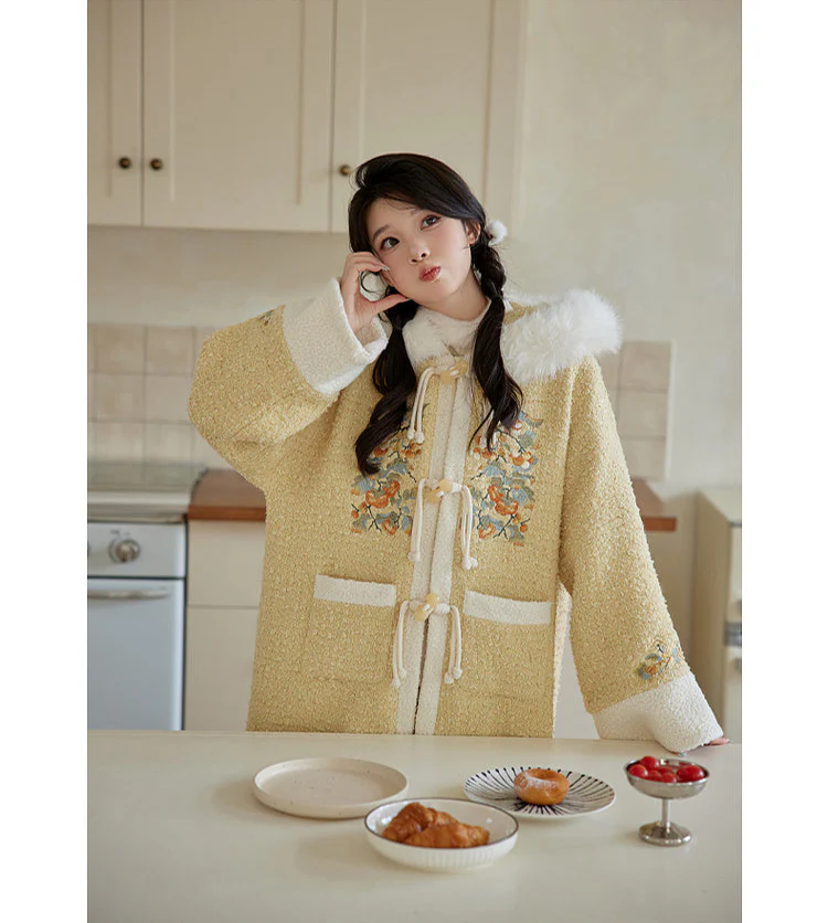 Shishi Ruyi 柿柿如意 Persimmon Sceptre Modernized Ming Buzi Hooded Coat & Pants Set - Image 9