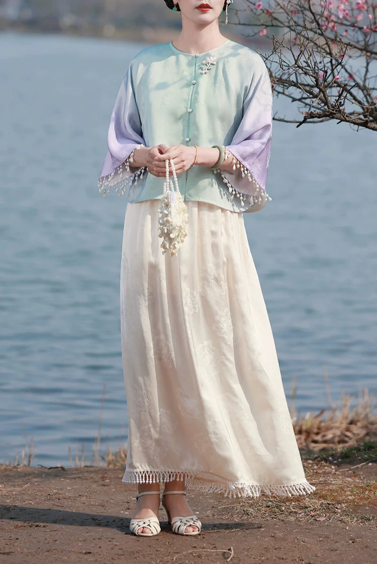 Si 似 Appearing 1920s Beaded Jacquard Qipao Petticoat Underskirt - Image 4