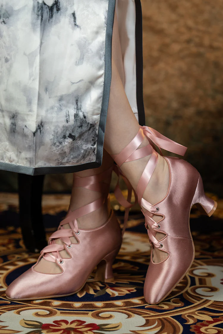 Si Wu 丝舞 Dancing Silk 1910s Genuine Leather Wine Glass Heel Lace Up Shoes - Image 14