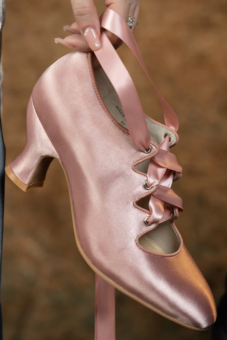 Si Wu 丝舞 Dancing Silk 1910s Genuine Leather Wine Glass Heel Lace Up Shoes - Image 15