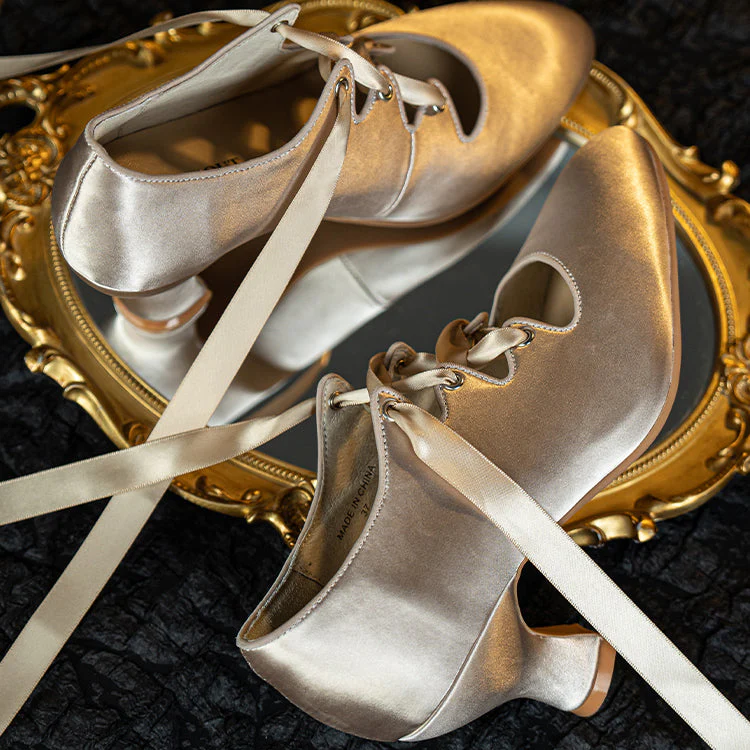 Si Wu 丝舞 Dancing Silk 1910s Genuine Leather Wine Glass Heel Lace Up Shoes - Image 17
