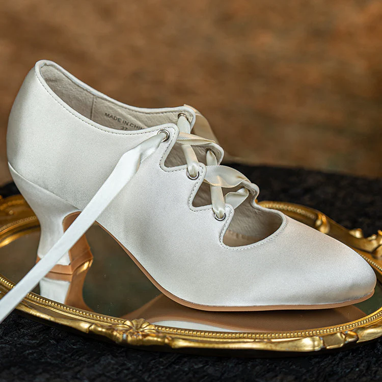 Si Wu 丝舞 Dancing Silk 1910s Genuine Leather Wine Glass Heel Lace Up Shoes - Image 18