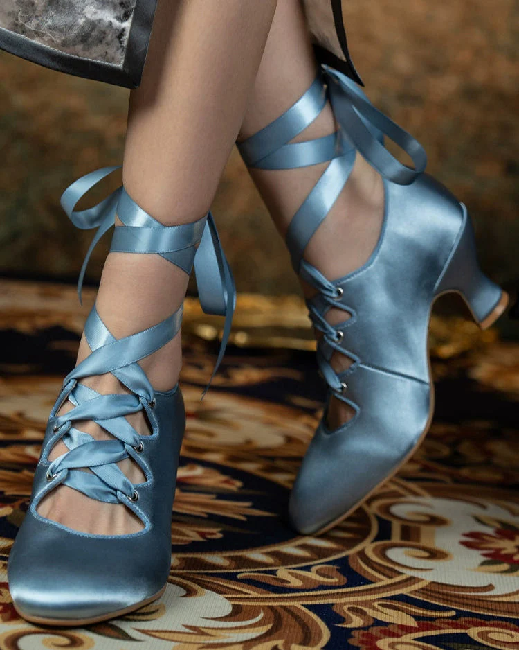 Si Wu 丝舞 Dancing Silk 1910s Genuine Leather Wine Glass Heel Lace Up Shoes - Image 2