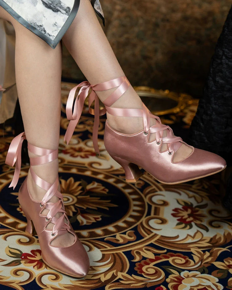Si Wu 丝舞 Dancing Silk 1910s Genuine Leather Wine Glass Heel Lace Up Shoes - Image 3