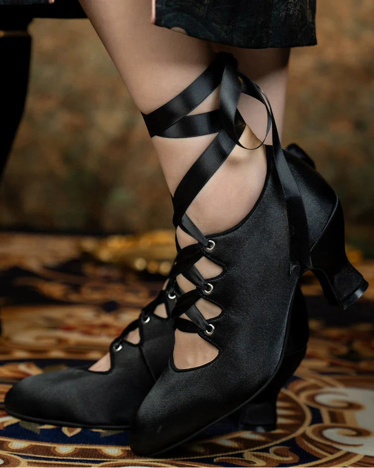 Si Wu 丝舞 Dancing Silk 1910s Genuine Leather Wine Glass Heel Lace Up Shoes - Image 6